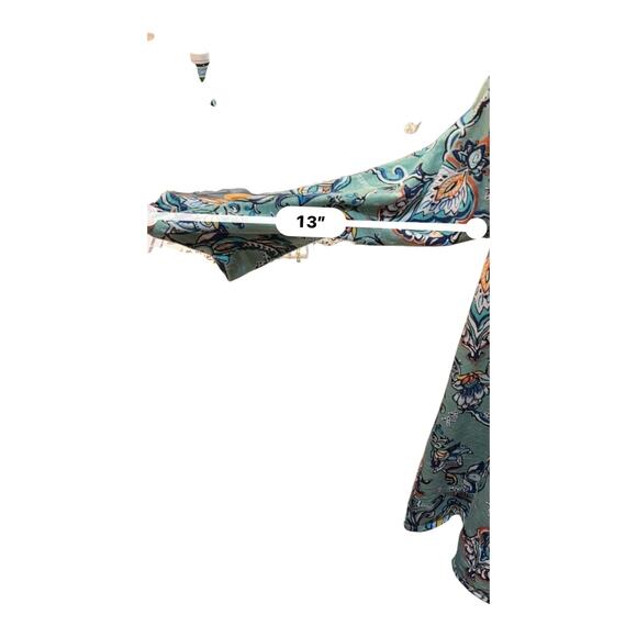 Chico’s Size 3 Green Floral Print Tunic Top Size 3 Loose Fit Stretch Blouse - Picture 4 of 7